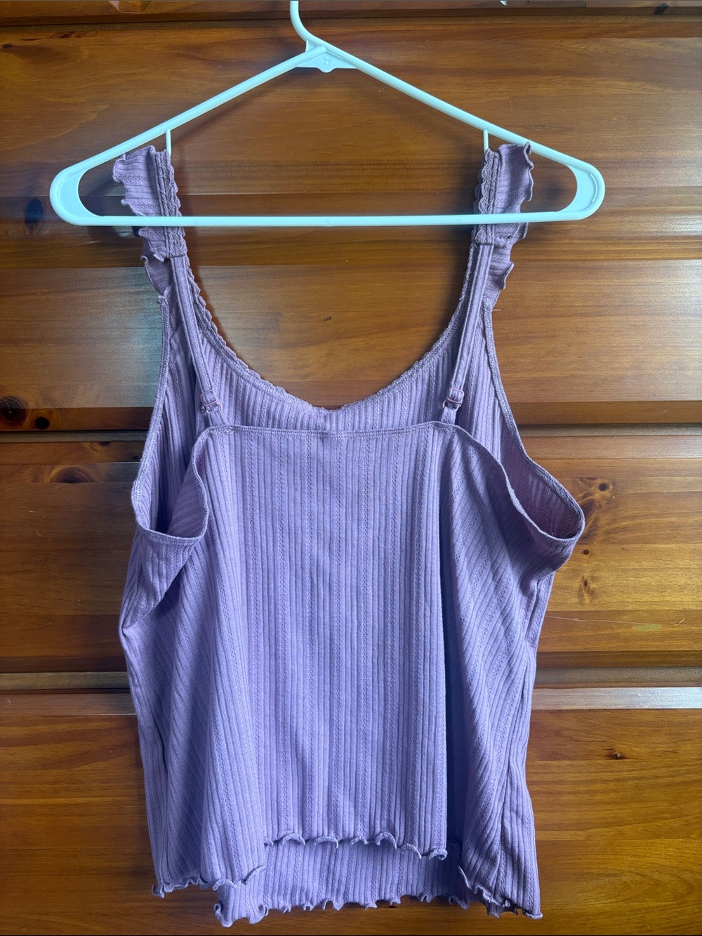 Mauve Ribbed Sleep Tank Top with Ruffle Straps - Picture 4 of 4